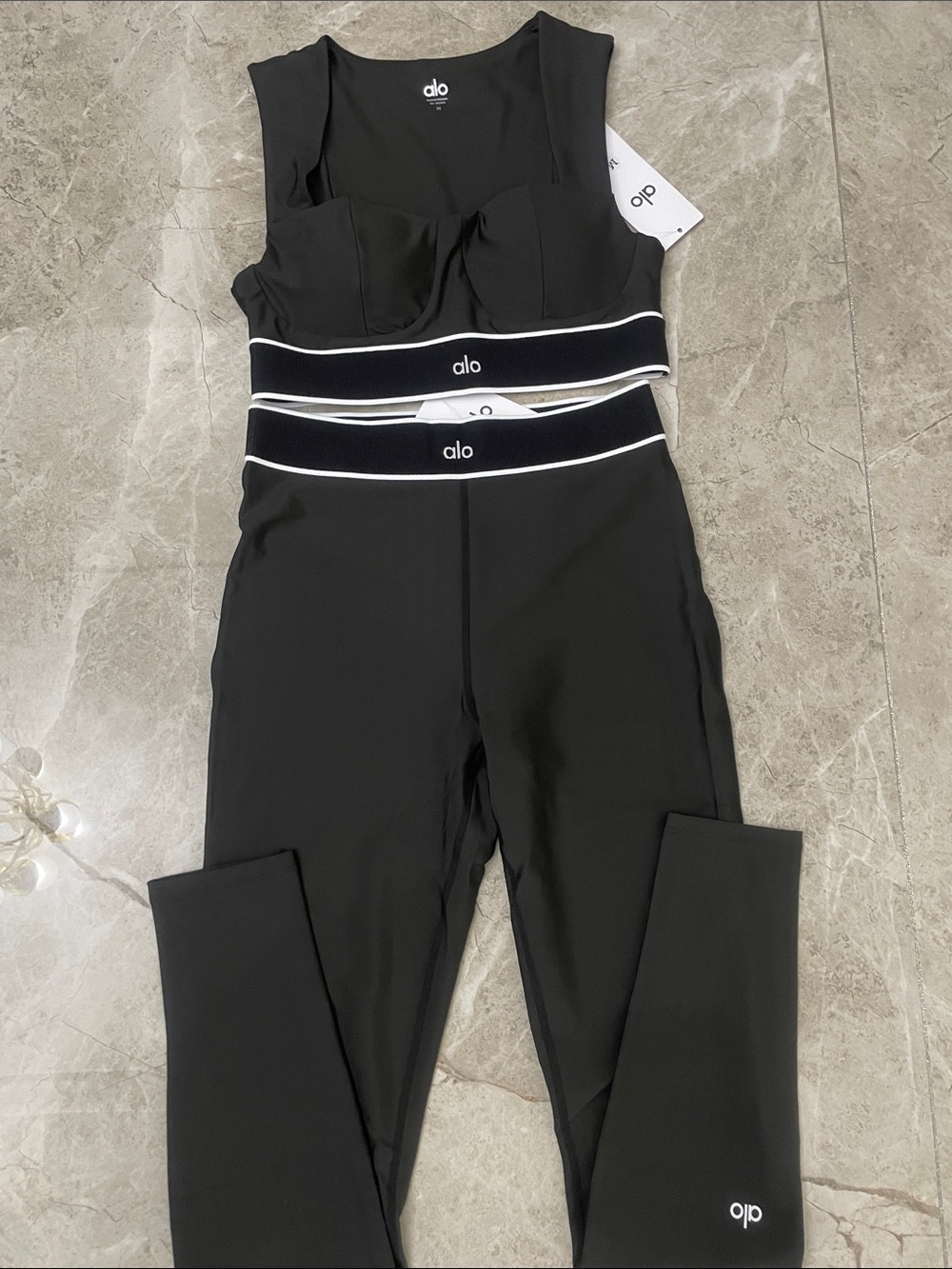 ALO Yoga Black High-Waist Leggings with Matching Crop Tank